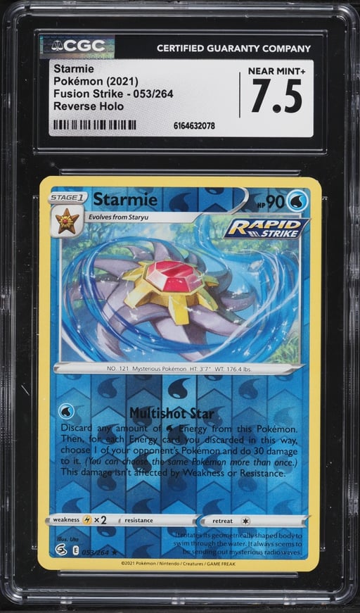 2021 Pokemon Sword & Shield Fusion Strike Reverse Holo Starmie #53 CGC 7.5 NRMT+