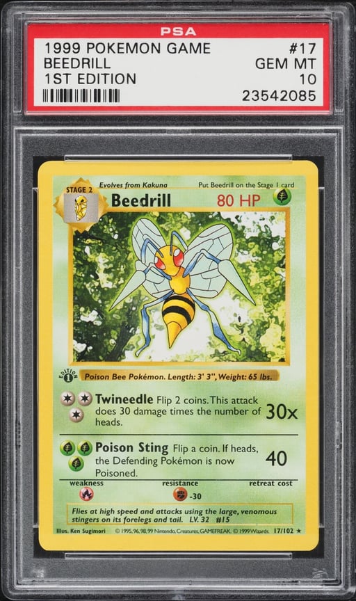 1999 Pokemon Base Set Shadowless 1st Edition Beedrill #17 PSA 10 GEM MINT