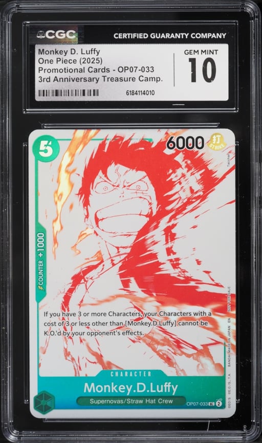 2025 One Piece Promo 3rd Anniversary Treasure Campaign Monkey D Luffy #OP07-033 CGC 10 GEM MINT