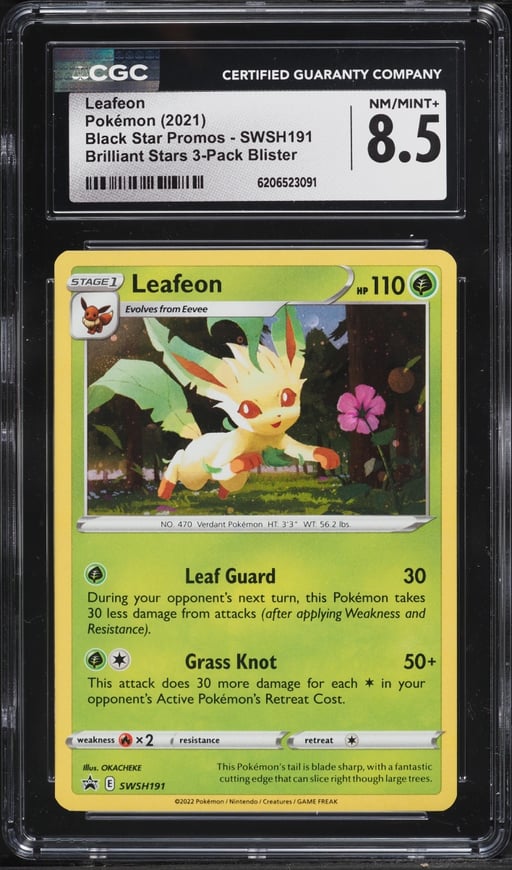 2021 Pokemon Sword & Shield Promo Brilliant Stars 3 Pack Blister Holo Leafeon #SWSH191 CGC 8.5