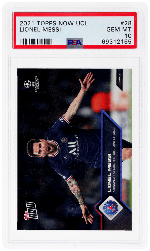 2021 Topps Now UEFA Champions League Lionel Messi #28 PSA 10