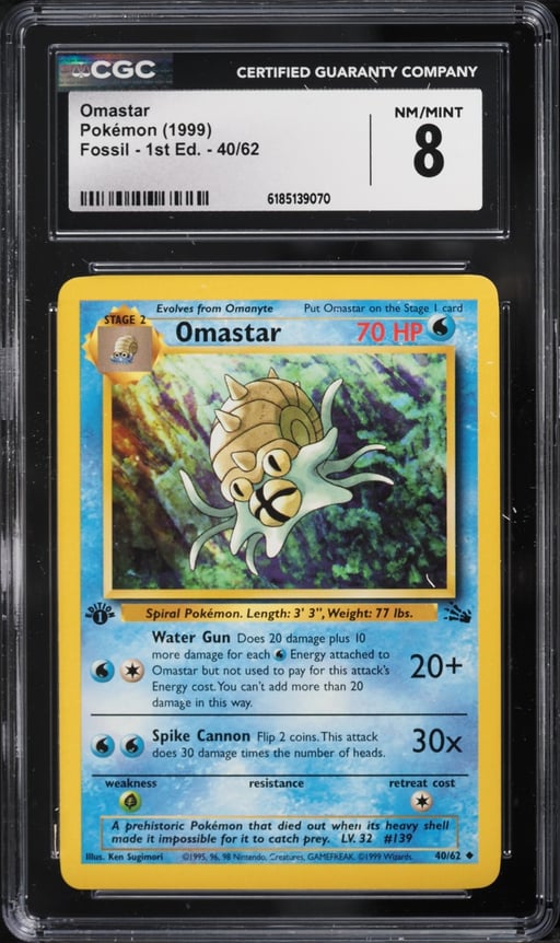 1999 Pokemon Fossil 1st Edition Omastar #40 CGC 8 NM-MT