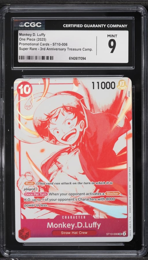 2025 One Piece Promo 3rd Anniversary Treasure SR Monkey D. Luffy #ST10-006 CGC 9 MINT