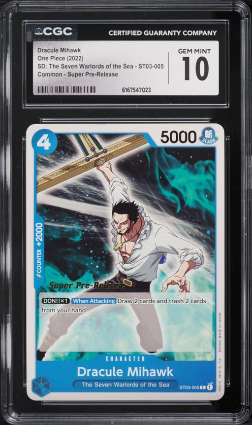 2022 One Piece SD: Seven Warlords Of The Sea Super Pre-Release Dracule Mihawk #ST03-005  CGC 10