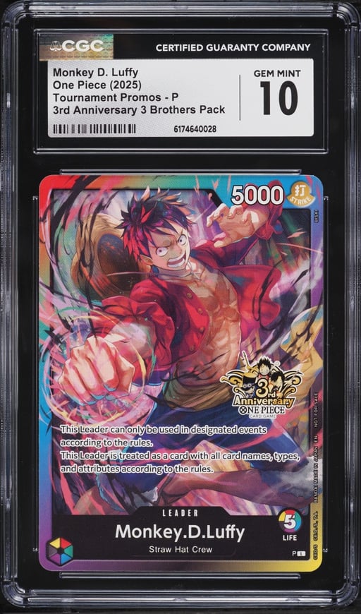 2025 One Piece Promo 3rd Anniversary 3 Brothers Pack Leader Monkey D. Luffy #P CGC 10 GEM MINT