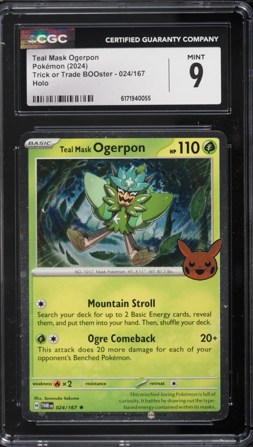 2024 Pokemon Scarlet & Violet Trick Or Trade BOOster Holo Teal Mask Ogerpon #024 CGC 9 MINT