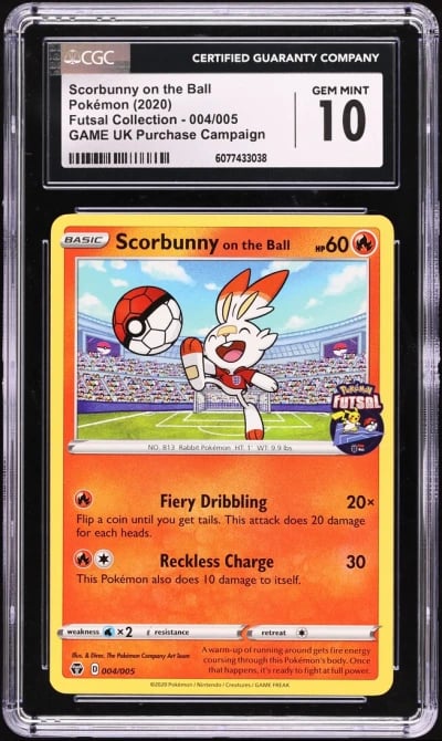 2020 Pokemon SWSH Futsal Collection GAME UK Scorbunny On The Ball #4 CGC 10 GEM