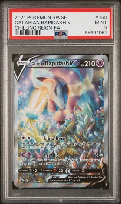 2021 POKEMON SWORD & SHIELD CHILLING REIGN FULL ART/GALARIAN RAPIDASH V PSA 9