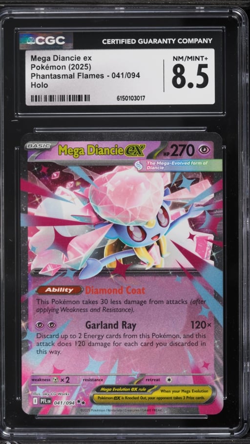 2025 Pokemon Mega Evolution Phantasmal Flames Holo Mega Diancie EX #41 CGC 8.5 NM-MT+