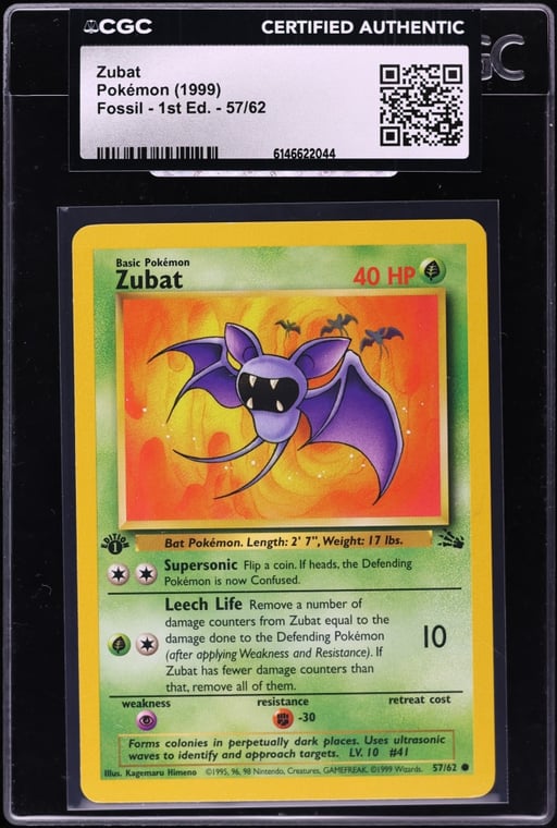 1999 Pokemon Fossil 1st Edition Zubat #57 CGC AUTH