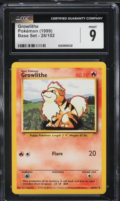 1999 Pokemon Base Set Growlithe #28 CGC 9 MINT