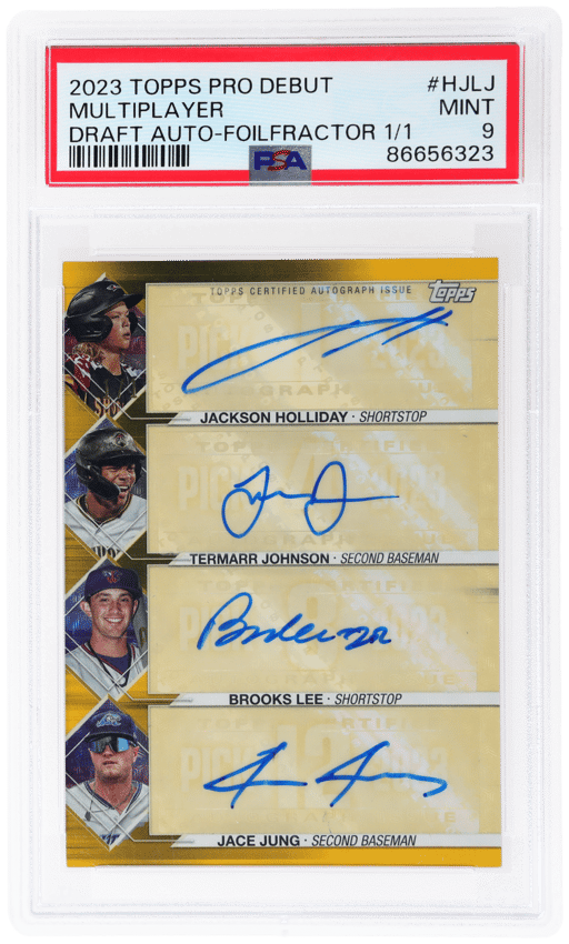 2023 Topps Pro Debut Draftboards Autographs Foilfractor Brooks Lee/Jace Jung/Jackson Holliday/Termarr Johnson #PDR-HJLJ 1/1 PSA 9