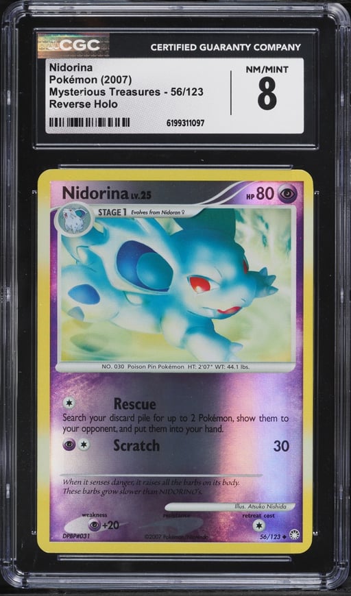 2007 Pokemon Diamond & Pearl Mysterious Treasures Reverse Holo Nidorina #56 CGC 8 NM-MT