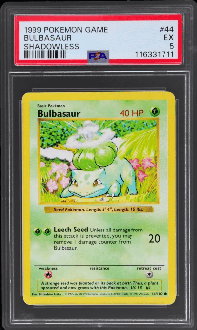 1999 Pokemon Base Set Shadowless Bulbasaur #44 PSA 5