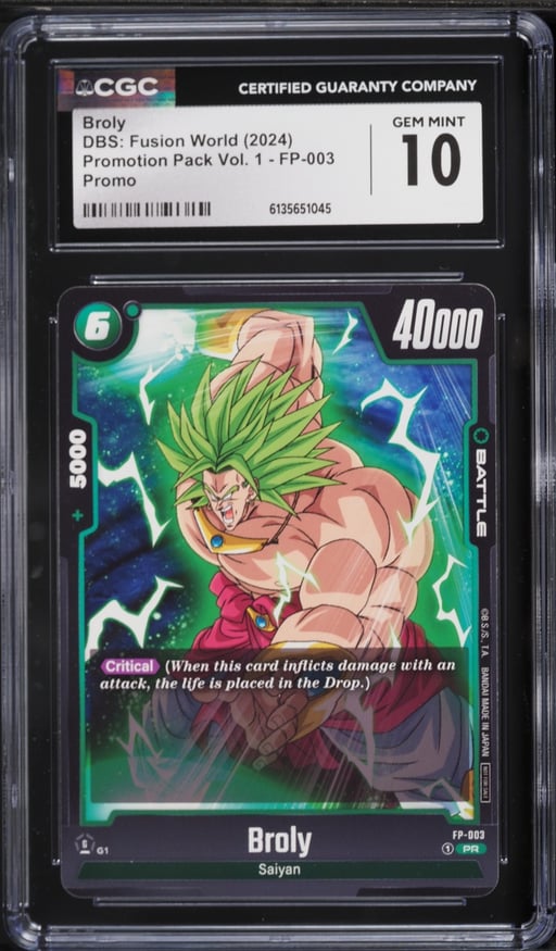 2024 DBS: Fusion World Promotion Pack Vol. 1 Broly #FP-003 CGC 10 GEM MINT