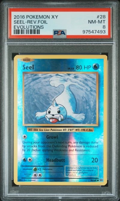 2016 POKEMON XY EVOLUTIONS #28 SEEL-REVERSE FOIL PSA 8