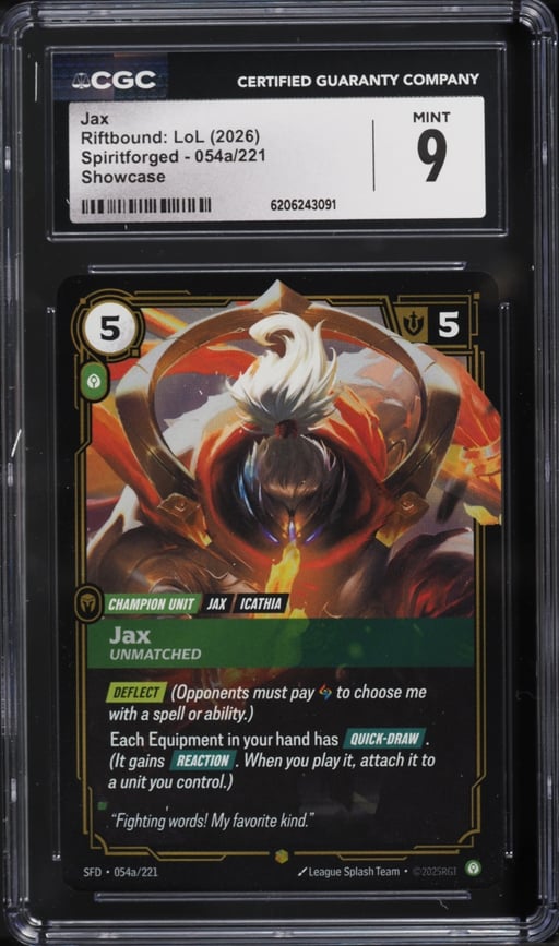 2026 Riftbound League Of Legends LoL Spiritforged Showcase Jax #54a CGC 9 MINT