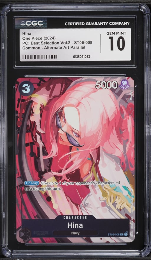 2024 One Piece PC Best Selection Vol 2 Alt Art Hina #ST06-008 CGC 10 GEM MINT