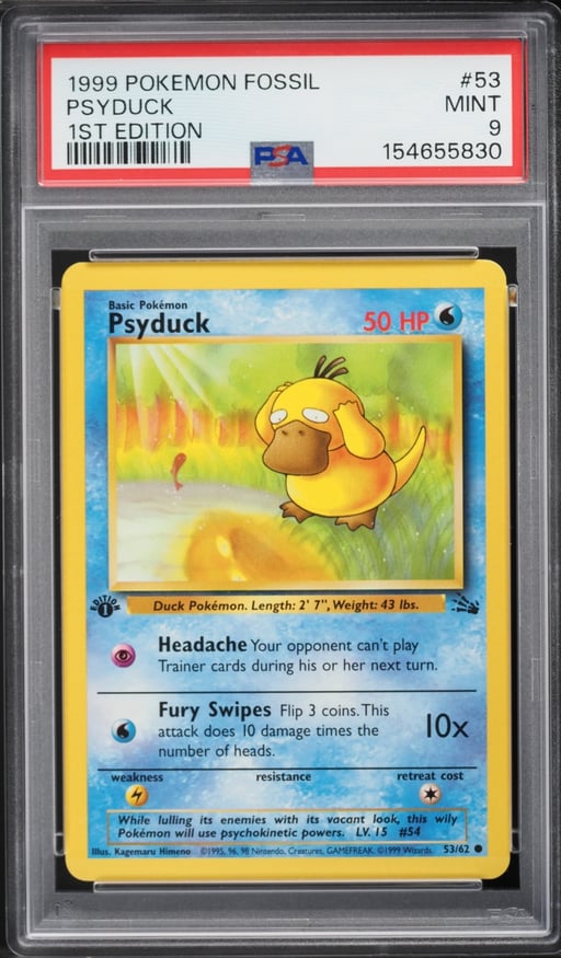 1999 Pokemon Fossil 1st Edition Psyduck #53 PSA 9 MINT