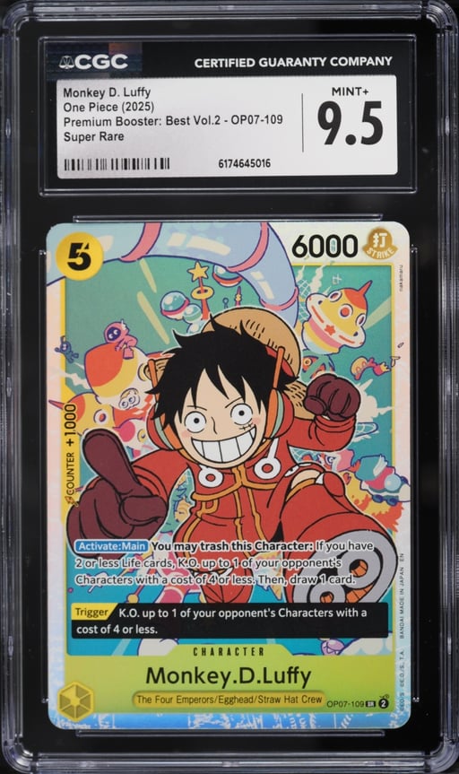 2025 One Piece Japanese Premium Booster Best Vol 2 SR Monkey D. Luffy #OP07-109 CGC 9.5 MINT+