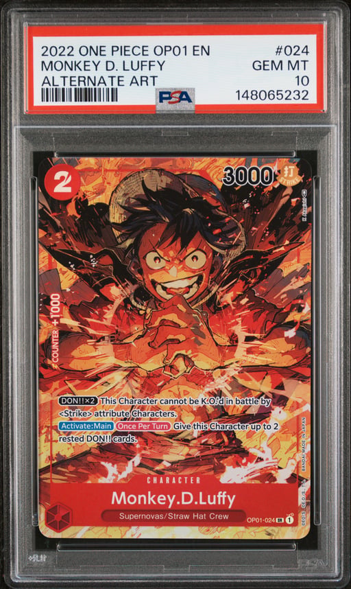 2022 ONE PIECE OP01-ROMANCE DAWN 024 MONKEY D. LUFFY ALTERNATE ART PSA 10