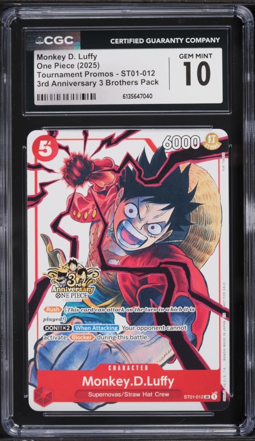 2025 One Piece Promo 3rd Anniversary 3 Brothers Pack Alt Art Monkey D. Luffy #ST01-012 CGC 10 GEM MINT
