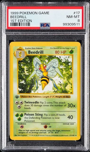 1999 POKEMON GAME #17 BEEDRILL 1ST EDITION PSA 8