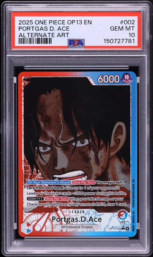2025 One Piece Carrying On His Will Alt Art Leader Portgas D. Ace #OP13-002 PSA 10 GEM MINT