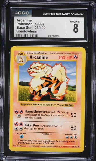 1999 Pokemon Base Set Shadowless Arcanine #23 CGC 8 NM-MT