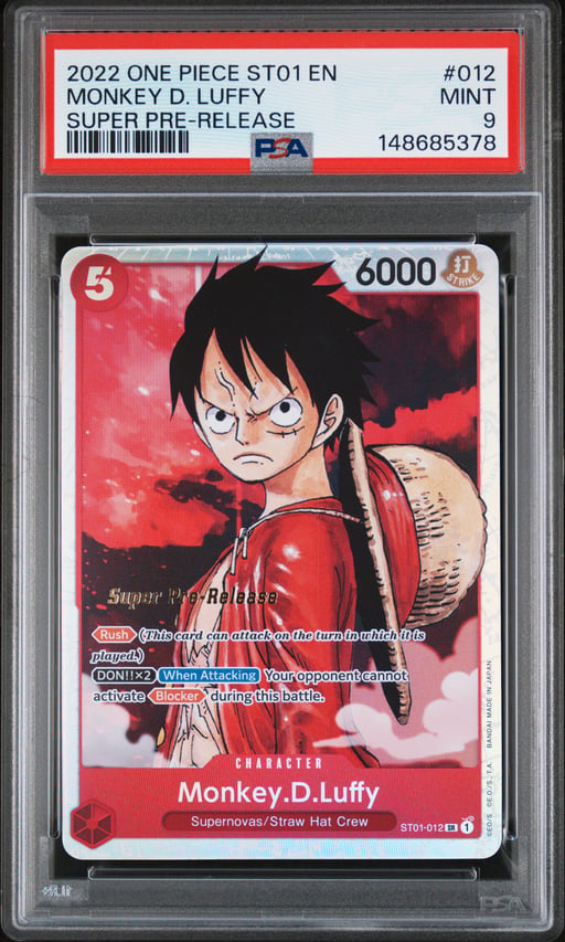 2022 ONE PIECE STARTER DECK ST01-STRAW HAT CREW 012 MONKEY D. LUFFY SUPER PRE-RELEASE PSA 9