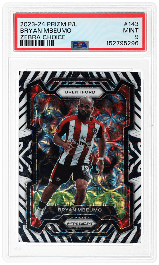2023 Panini Prizm Premier League Zebra Choice Bryan Mbeumo #143 13/15 PSA 9