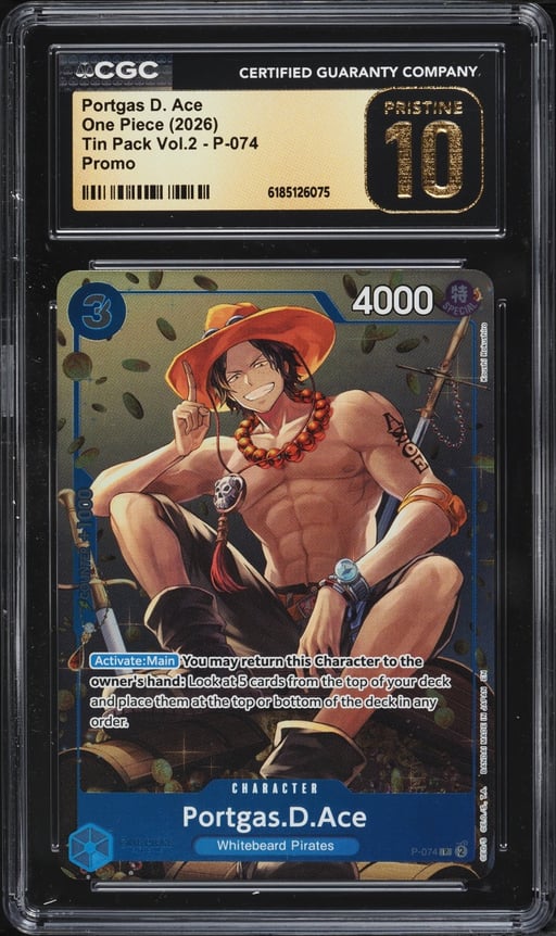 2026 One Piece Promo Tin Pack Vol.2 Portgas D. Ace #P-074 CGC 10 PRISTINE