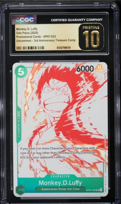 2025 One Piece Promo 3rd Anniversary Treasure Monkey D. Luffy #OP07-033 CGC 10 PRISTINE