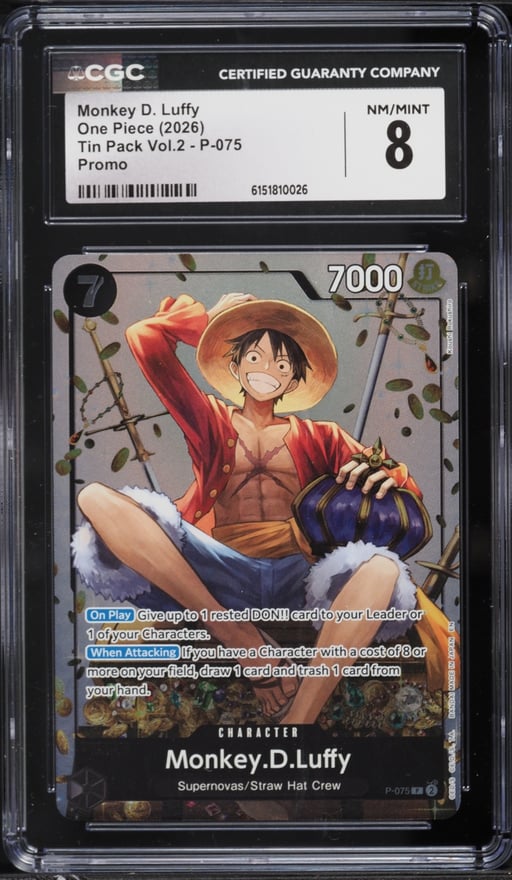 2026 One Piece Promo Tin Pack Vol.2 Monkey D. Luffy #P-075 CGC 8 NM-MT