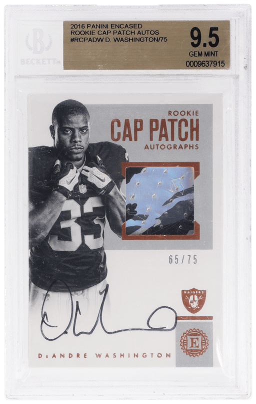 2016 Panini Encased Rookie Cap Patch Autograph DeAndre Washington #RCPA-DW 65/75 BGS 9.5