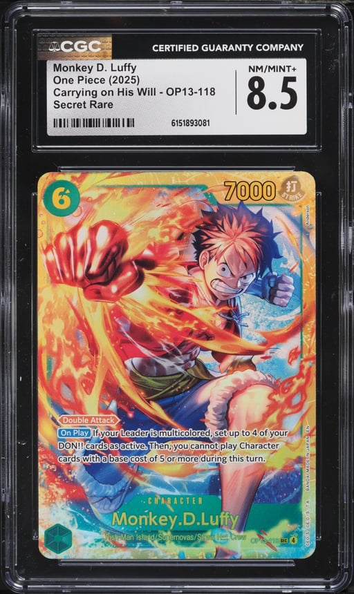 2025 One Piece Carrying On His Will SEC Monkey D. Luffy #OP13-118 CGC 8.5 NM-MT+