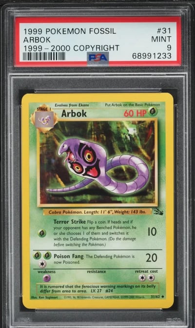 1999-2000 Pokemon Fossil Arbok #31 PSA 9 MINT