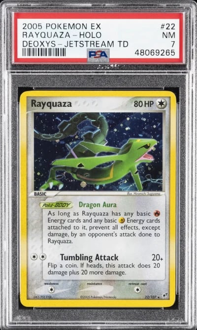 2005 POKEMON EX DEOXYS JETSTREAM THEME DECK #22 RAYQUAZA-HOLO PSA 7