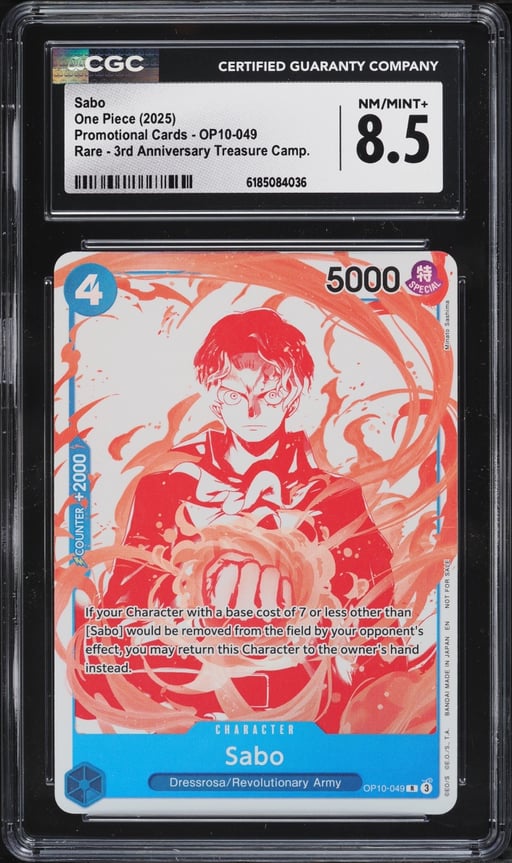 2025 One Piece Promo 3rd Anniversary Treasure Campaign Sabo #OP10-049 CGC 8.5 NM-MT+