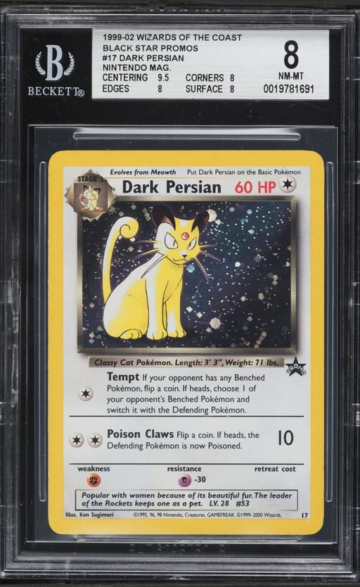 1999 Pokemon Black Star Promo Nintendo Power Magazine Holo Dark Persian #17 BGS 8 NM-MT