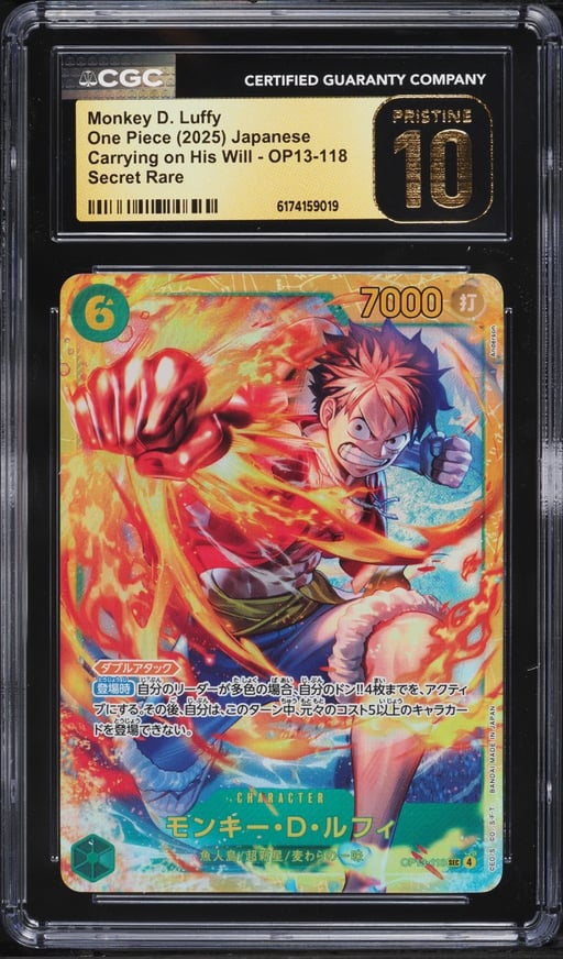 2025 One Piece Japanese Carrying On His Will SEC Monkey D. Luffy #OP13-118 CGC 10 PRISTINE