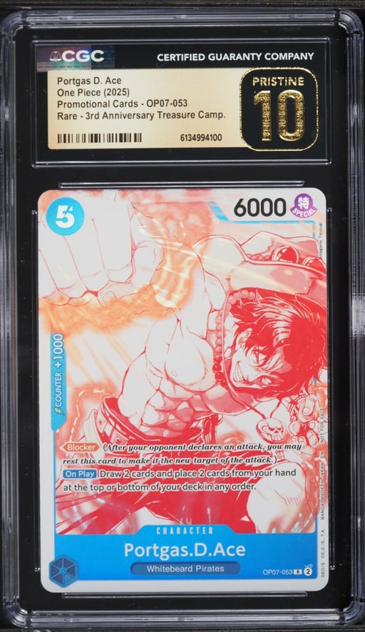 2025 One Piece Promo Cards 3rd Anniversary Treasure Portgas D. Ace #OP07-053 CGC 10 PRISTINE