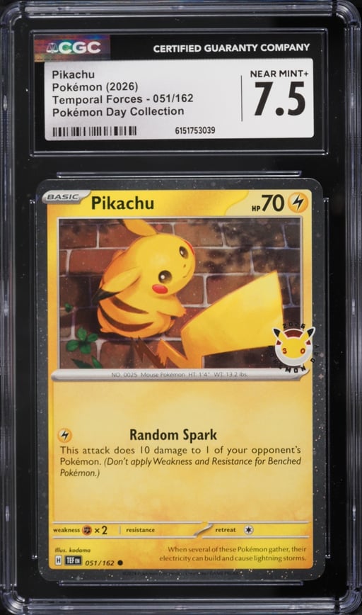 2026 Pokemon Scarlet & Violet Temporal Forces Day Collection Pikachu #51 CGC 7.5 NRMT+