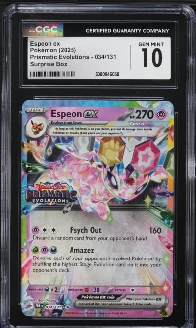 2025 Pokemon SV Prismatic Evolutions Surprise Box Espeon ex #34 CGC 10 GEM MINT