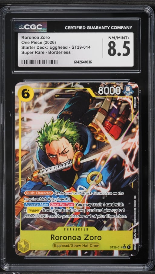 2026 One Piece Starter Deck Egghead Borderless SR Roronoa Zoro #ST29-014 CGC 8.5 NM-MT+