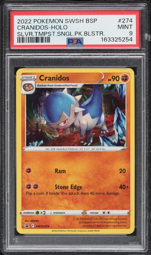 2022 Pokemon Sword & Shield Black Star Promo Silver Tempest Holo Cranidos #274 PSA 9 MINT