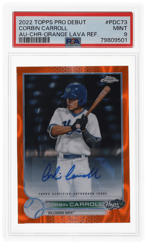 2022 Topps Chrome Pro Debut Autograph Orange Lava Refractor Corbin Carroll #PDC73 1/25 PSA 9