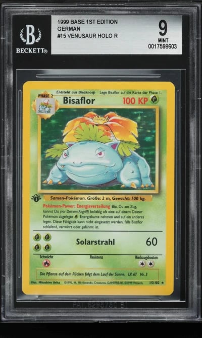 1999 Pokemon German Base Set 1st Edition Holo Venusaur #15 BGS 9 MINT
