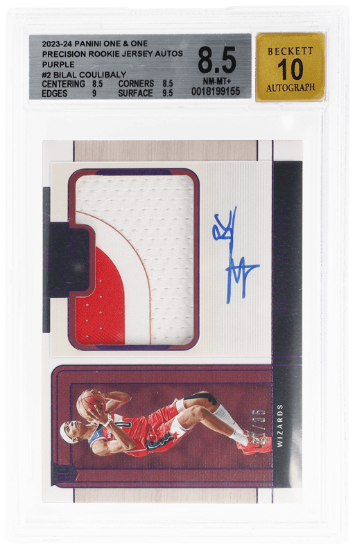 2023 Panini One and One Precision Rookie Jersey Autograph Purple Bilal Coulibaly #PRJ-BCB 31/35 BGS 8.5