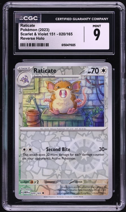 2023 Pokemon Scarlet & Violet 151 Reverse Holo Raticate #20 CGC 9 MINT